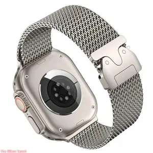 Titanium Milanese Loop Band With Secure Parachute Buckle, Premium Metal Wrist Strap Compatible With Apple Watch Ultra 2 49mm Series 5 To 10, Durable Accessory For Daily Casual Sports And Business Wear (No watch)