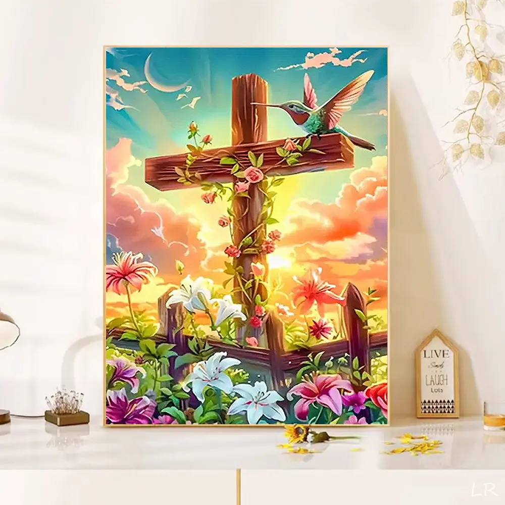 DIY Diamond Embroidery Kit - 1 Set Garden Cross Art Craft with Diamond Pattern, 30x40cm Handmade Mosaic Hobby for Home Wall Decoration, Stress Relief Relaxing Activity for Everyone, Graduation Gift Option