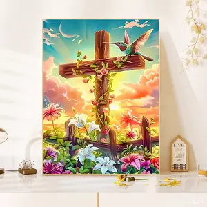 1Set The Cross In The Garden  Diamond Handmade Diamond Embroidered  Hobby  Mosaic DIY Home Wall Decoration 30x40cm
