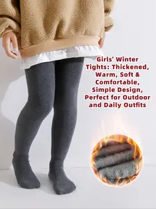 Girls' Fleece Lined Thicken Jumpsuit, Simple Solid Color, Winter Warmth, Suitable for Sports, Daily Wear, Comfortable and Stylish, Thermal Winter Tights