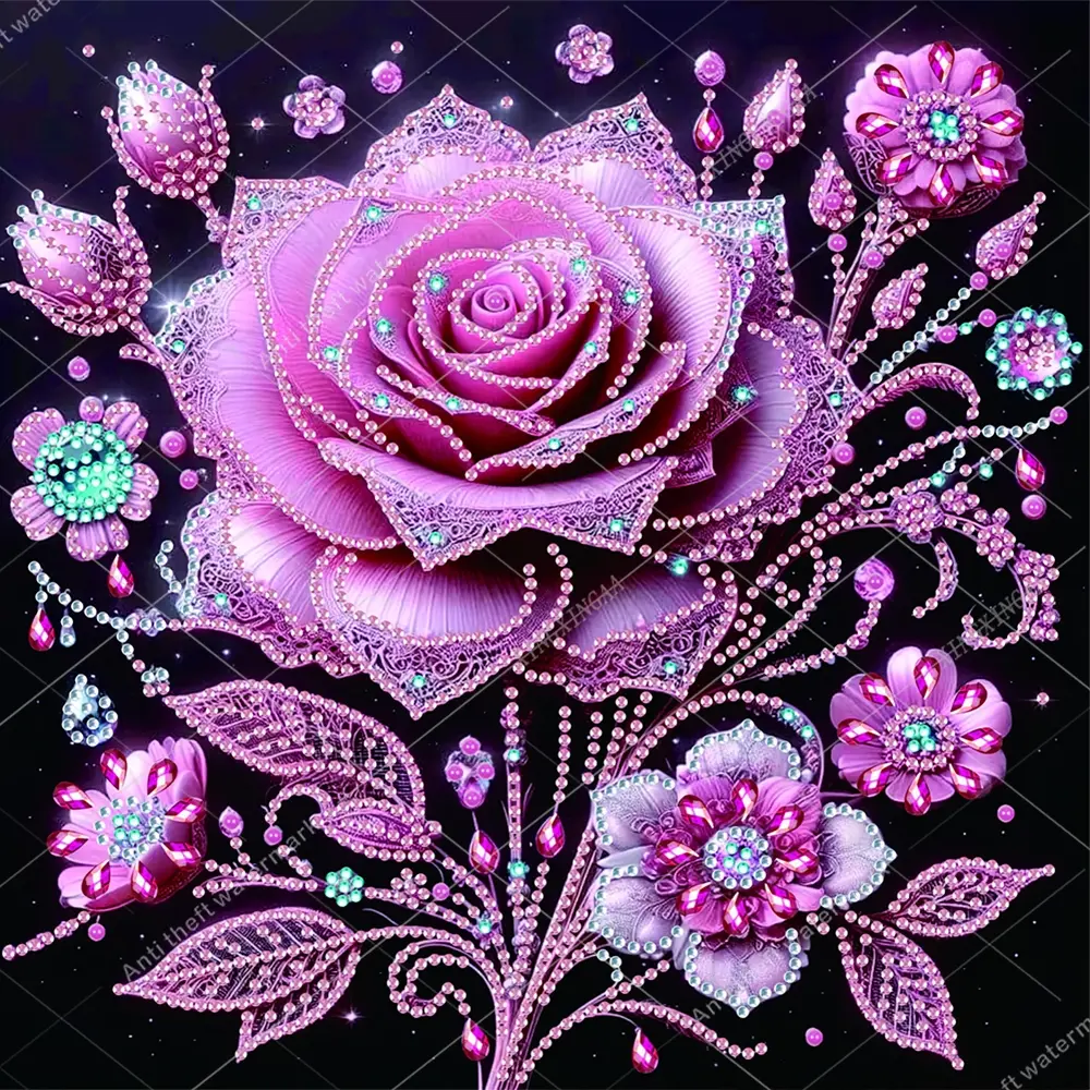 Pink Purple Rose Diamond Pattern Design Adult 5D-DIY beginner diamond painting kit for creativity Crafts - DIY Diamond Art - 1 irregularly shaped crystal diamond painting kit, perfect holiday gift, suitable for decorating walls in