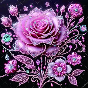 Pink Purple Rose Diamond Pattern Design Adult 5D-DIY beginner diamond painting kit for creativity - 1 irregularly shaped crystal diamond painting kit, perfect holiday gift, suitable for decorating walls in
