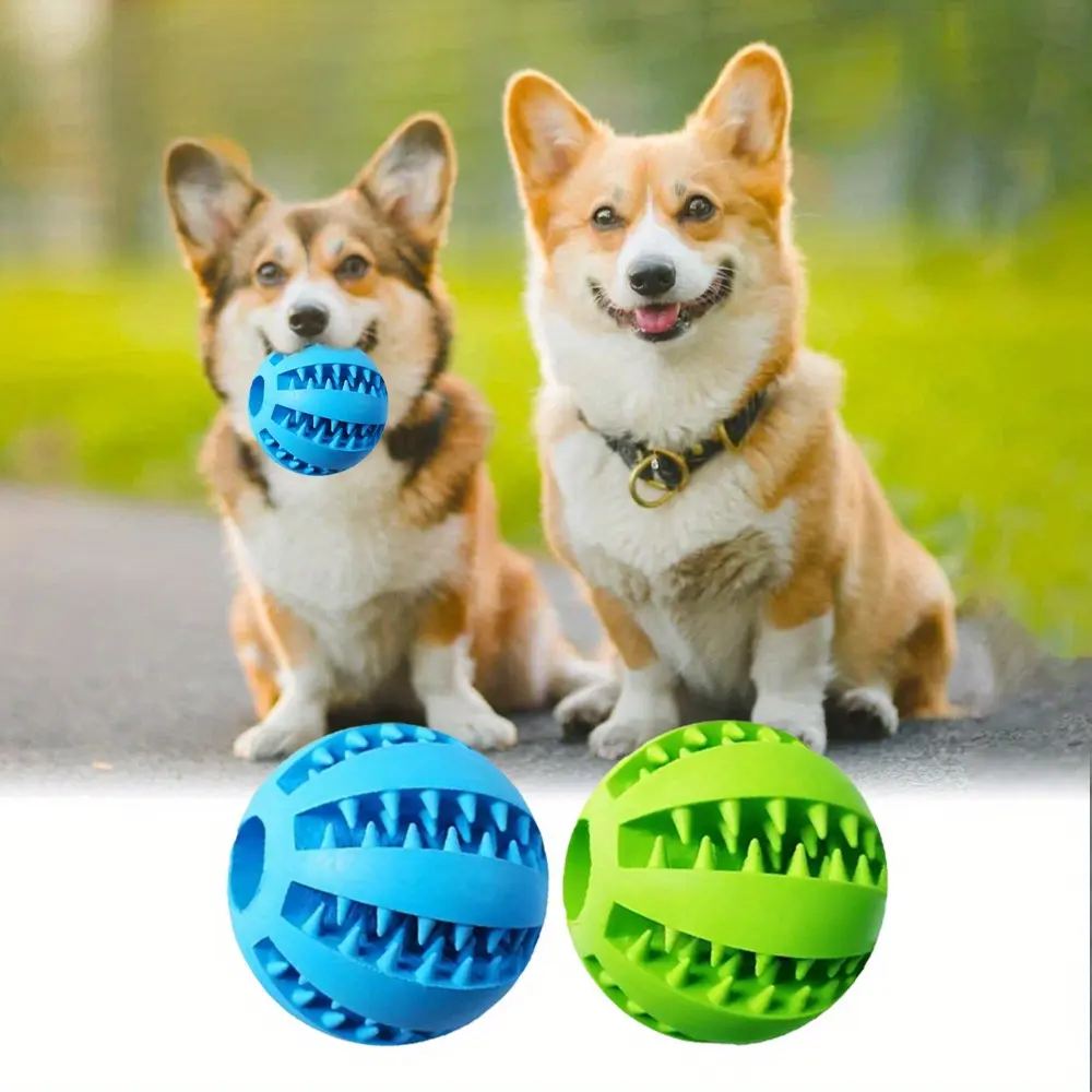 2 Pieces Dog Treat Ball - Nontoxic Bite Resistant Dog Toys for Small to Large Dogs, Teeth Cleaning, Chewing & Training (Blue + Green)
