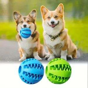 2 Pieces Dog Treat Ball - Nontoxic Bite Resistant Dog Toys for Small to Large Dogs, Teeth Cleaning, Chewing & Training (Blue + Green)