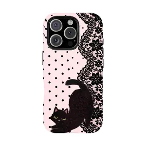 Vintage Black Cat Aesthetic Smartphone Case - Shockproof Durable Protector, Wireless-Friendly, Smoking Night Vibes Accessory, Compatible with iPhone 17-11 Pro Max X XS & Galaxy S26-S22 Ultra, Lover Gift, Accessories