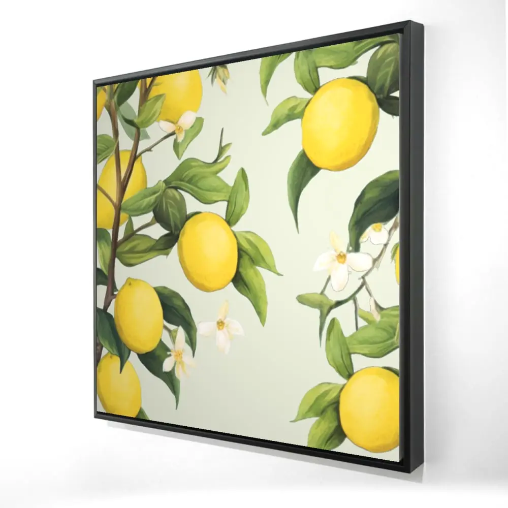 212 MAIN 24x24 in. Floral Lemons Framed Canvas Print - Contemporary Nature Decoration, Modern Abstract Design Wall Art for Bedrooms