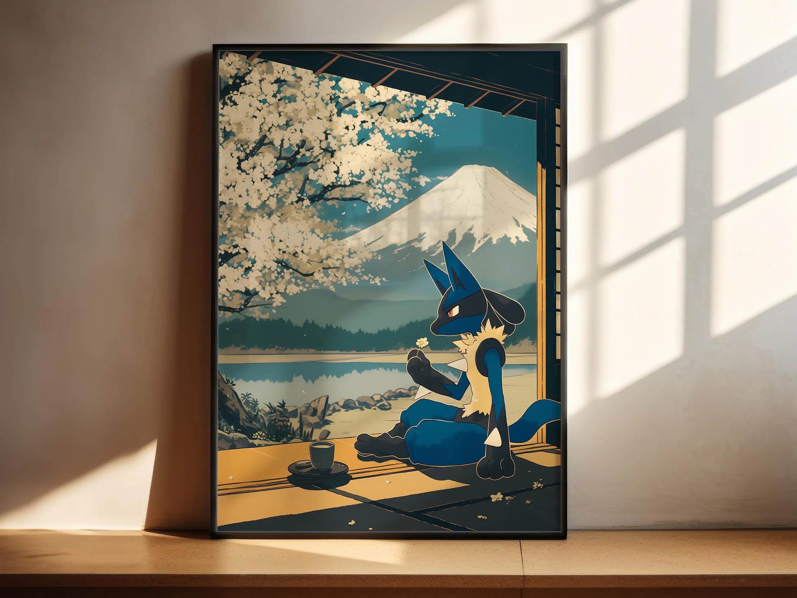 Lucario, Tea Series Pokémon Style Art Printable Wall Art Anime Wall Art Japanese Home Decor