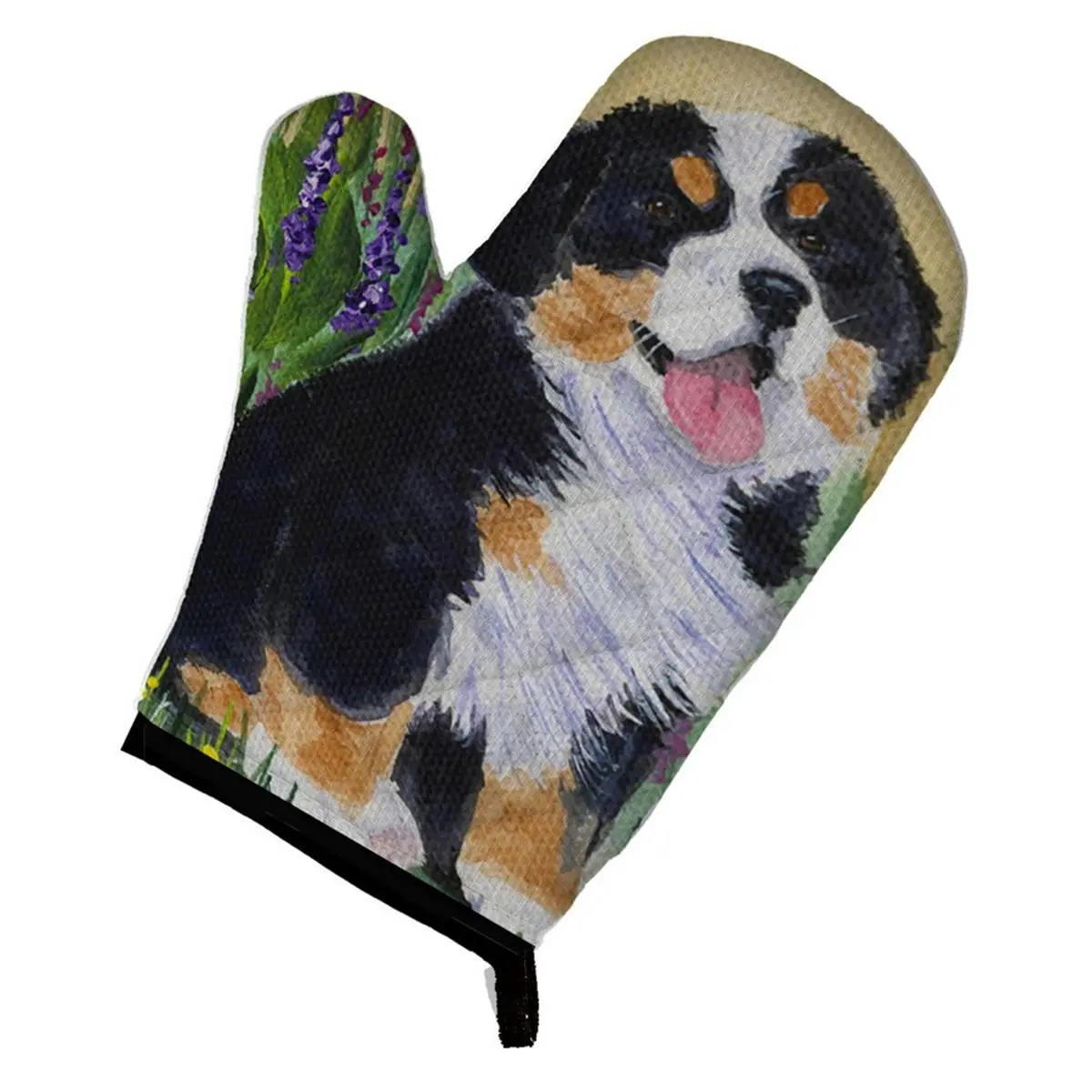212 MAIN Cute Heatproof 5-Layer Thick Quilted Fabric Oven Mitt, 8.5" H x 1" W x 12" L, Printed Bernese Mountain Dog Artwork, Hoop Hanger Included, Kitchen Bakeware Accessory for Mom