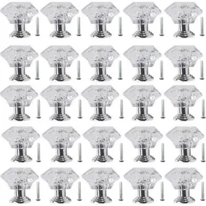 26PCS Ultra-small Crystal Clear Glass Cabinet Drawer Pulls, Diamond Shape Cupboard Knobs with Screws for Kitchen, Dresser, Cupboard, Bathroom, Wardrobe (1x08inch) - Home Improvement. Handles Acrylic