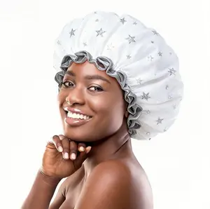 1 Piece Star Pattern Mesh Shower Cap, Double-layer Waterproof Bathroom Cap, Kitchen Fume Proof Cap