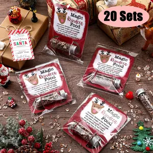 20sets Christmas Magic Reindeer Food Set Party Favors, Including 20pcs 15ml Glass Bottles with Dotted Lids and 20pcs Reindeer Cards, Great for Christmas Eve Gift, Festive Packaging, Home Party Favor, Christmas Eve Tradition