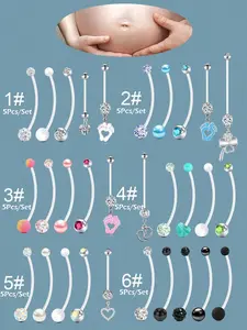 5pcs 14G Pregnancy Belly Button Ring Mix Style Flexible Clear Acrylic Pregnancy Navel Piercing Retainer Maternity Bioplast Long Belly Dangle Button Ring Retainer For Woman 25-38mm Belly Hoops