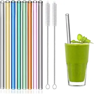 8 count  Glass Straws, 8"x8mm  Drinking Straws for Smoothies, Milkshakes, , Juice,  - Multi-Color Mixed (8Pcs Straight)