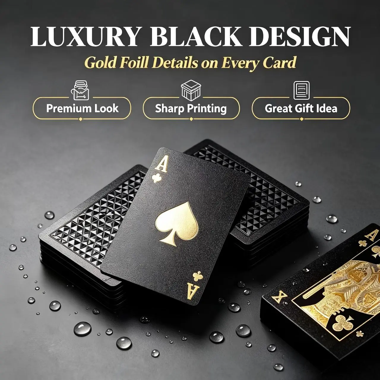Luxury Black Gold Waterproof PVC Playing Cards | 54 Cards Deck For Game Night & Magic Luxury Black Gold Waterproof PVC Playing Cards | 54 Cards Deck For Game Night & Magic