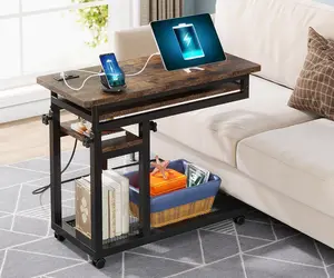 Tribesigns Portable Desk - Height Adjustable Laptop Table with USB Ports, Mobile Computer Cart for Sofa, Couch, or Bedside