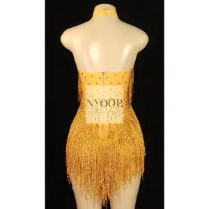 Sparkly Rhinestones Fringes Leotard Women Nightclub Party Outfit Dance Costume One-piece Stage Wear Sexy Performance Bodysuit