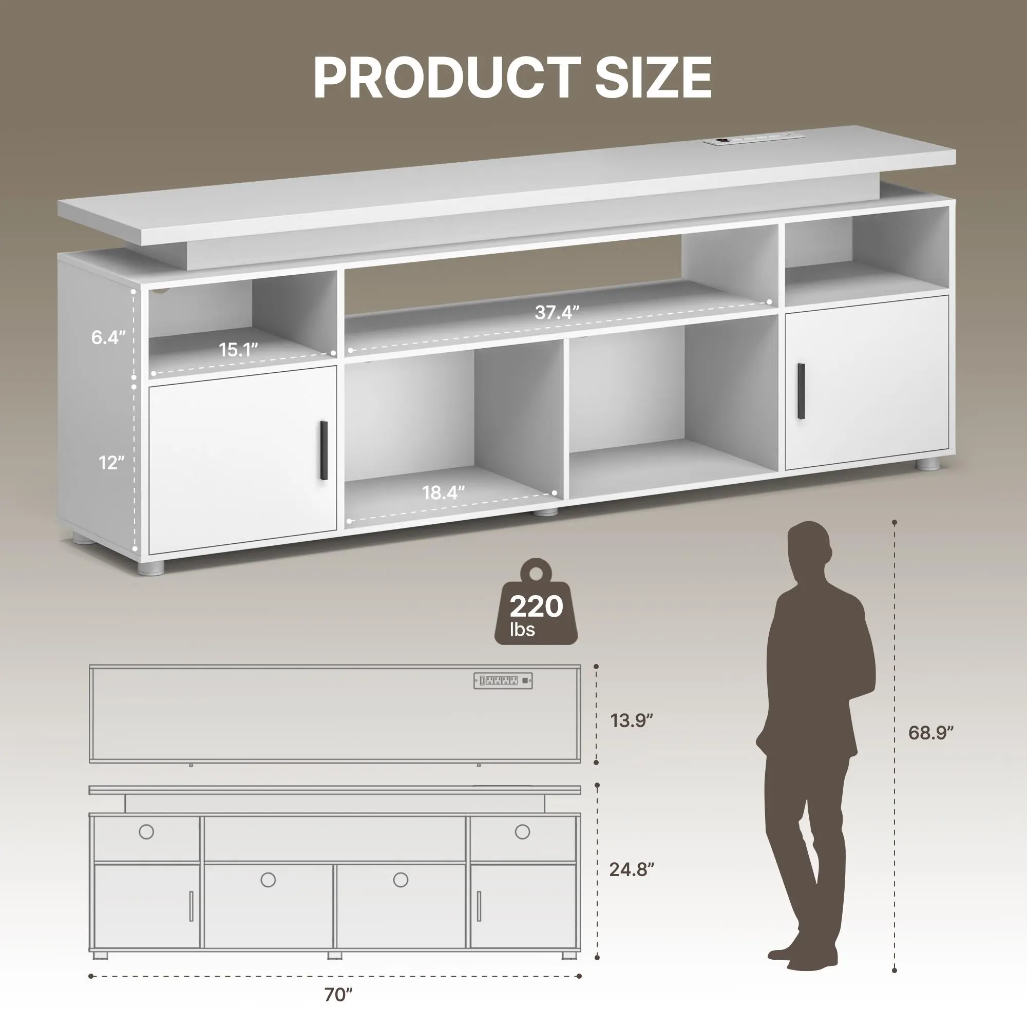 70" White TV Stand with LED Lights