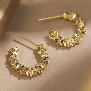 Gold C Hoop Earrings for Women | Textured Half Hoop Earrings Lightweight Fashion Jewelry wellness