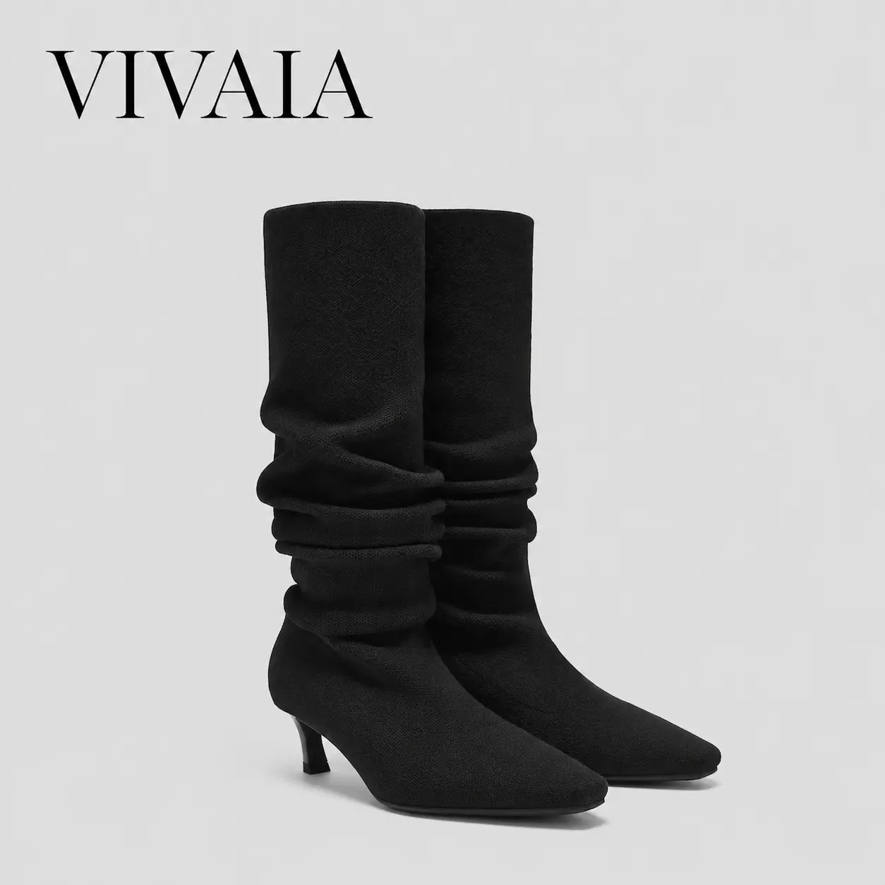 VIVAlA Women’s Mini Square-Toe Slouchy Knee-High Boots – Heat-Retaining Tech, Arch Support & 4.5cm Kitten Heel Water-Repellent(Rumi)