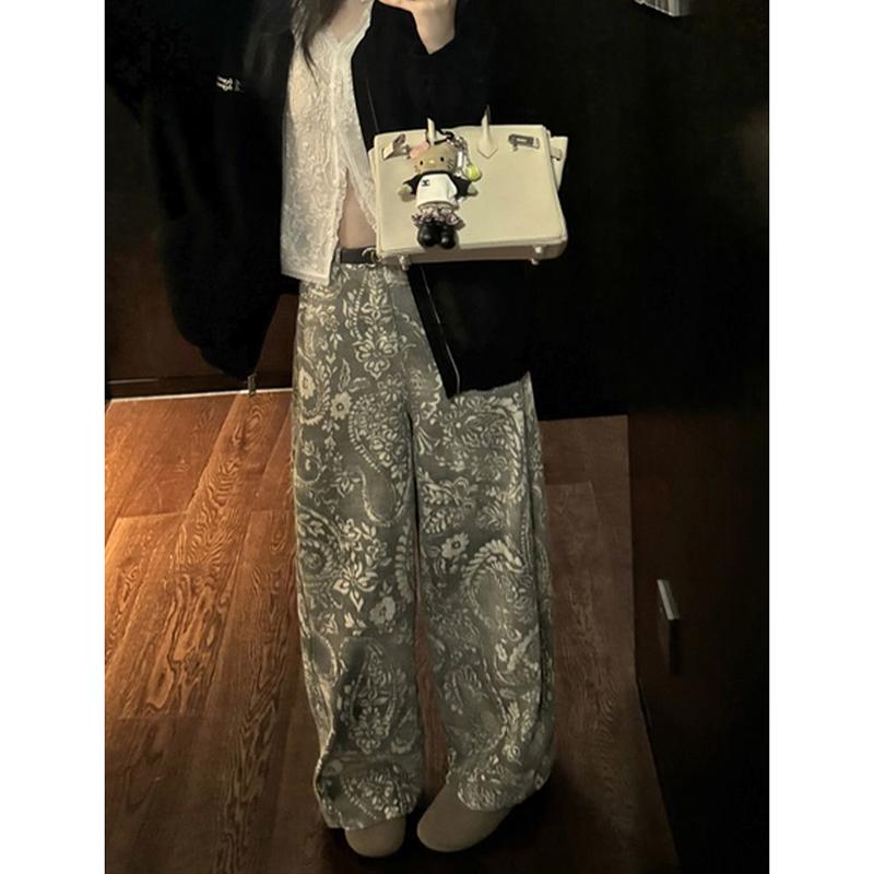 Retro Cashew Flower Printed Jeans