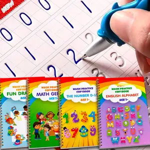 Magic Practice Copybook, Reusable Grooved Handwriting Practice Workbooks for Preschool with Disappearing Ink, Tracing Letter Writing Books (4pcs with pens) Medium