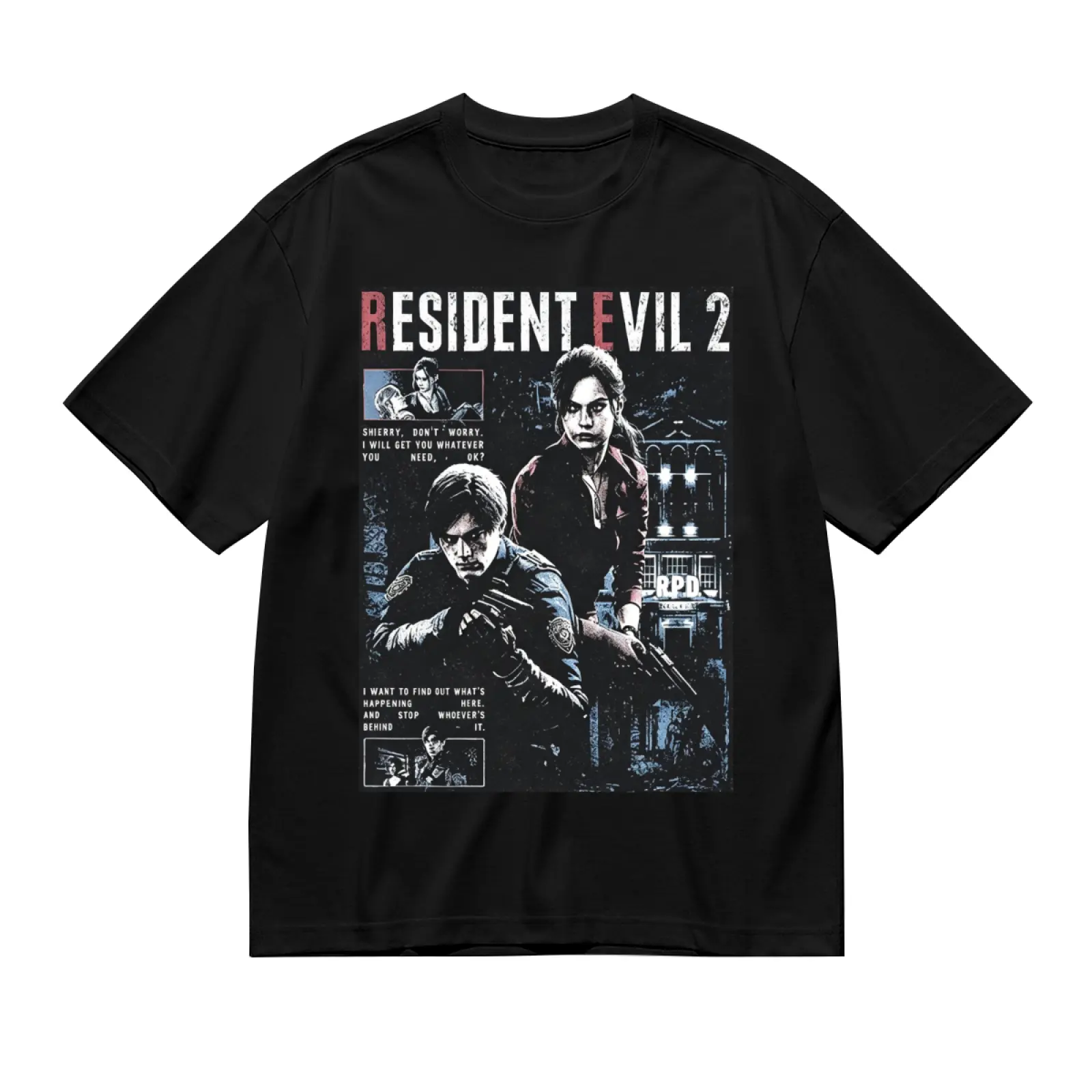 Unisex Resident Evil 2 Biohazard Leon Kennedy Printed T-Shirt, 100% Cotton Crew Neck Short Sleeve Tops, Casual Gaming Streetwear Fashion Graphic Tees For Men Women Game Lovers