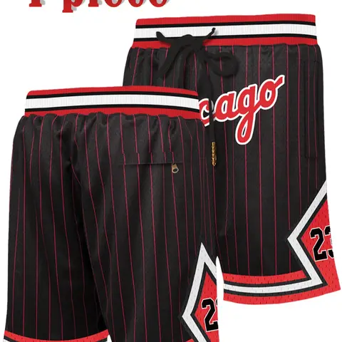 Men's 23 Black Vintage Embroidered Zipper Basketball Shorts, Casual Fitted Training Pants for Spring & Fall, Moderate Fabric Athletic Shorts, Athletic Bottoms, Sports Clothing, Sportswear