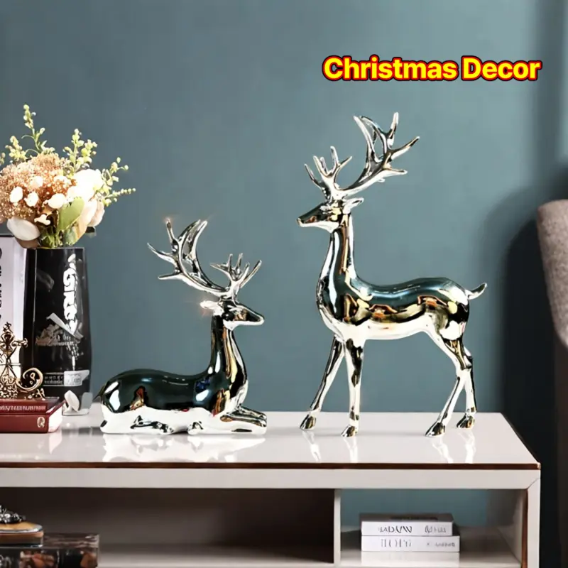 2 Silver Plated Reindeer Statue Ornaments - Modern Exquisite Home Decoration, Suitable for Winter Home Decoration, Christmas Decoration, Perfect Christmas Decoration - Ideal Gift