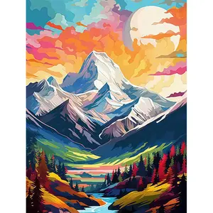 1PCS 16x20in Unframed Sunset Valley Acrylic Paint by Numbers, DIY Painting Supplies, DIY Decorative Painting. Hand-colored valley layers, sunset gradient, warm atmosphere. Niche high-end artistic vibe. Perfect for light luxury nature style gifts.