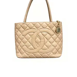 Pre-owned CHANEL 95% New Caviar Skin Hilton Shoulder & Handbag, Milk Tea Coffee Tone