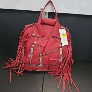 Stylish Red Fringed Zipper Closure backpack with Elegance and Functional Design