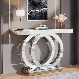【Radiance Series】Tribesigns 39-Inch Luxury Circular Mirrored Console Table, Modern Entryway Table with Thickened Mirror Finish Tabletop, Rectangle Glass Sofa Table Foyer Table for Living Room, Entrance, Hallway