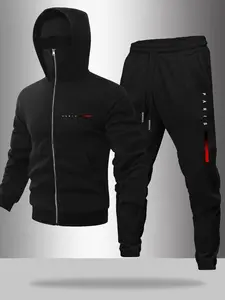 Casual Letter Print Sportswear Set, Sweat Suit Set, Includes Hoodie and Sweatpants, Unisex Comfortable Fitness Clothes, Daily Wear for Various Sports Activities