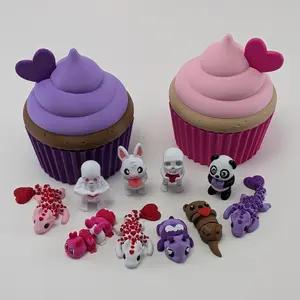 Valentine's Day MINIs & Containers- Heart Themed Articulating 3D Printed Collectible Figurines - Valentine's Day Gift - Cupcake & Heart Box
