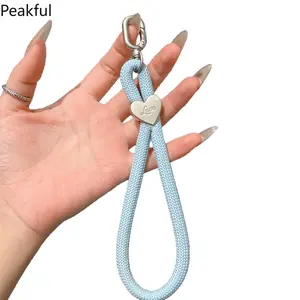 Mobile phone lanyard woven wristband short personalized denim pattern portable lanyard bag sling high-end women's