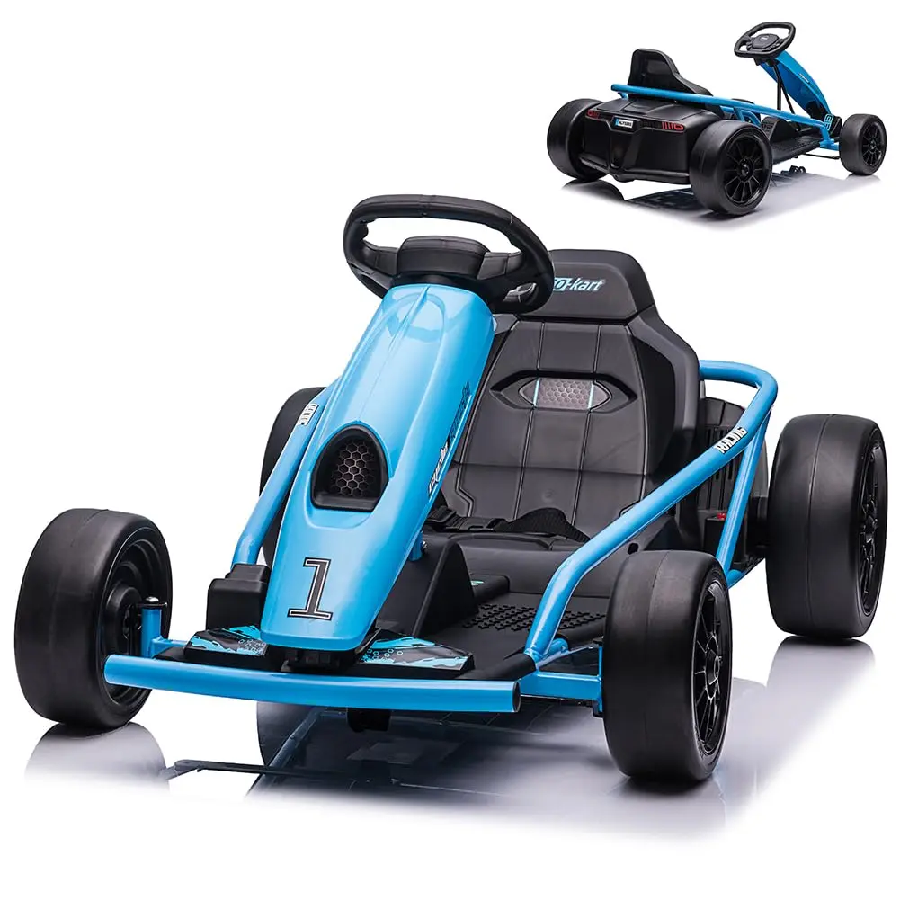 GARVEE Electric Ride-On Go Kart with 24V 9Ah Battery, Dual 300W Motors, 8MPH Speed, Drifting and Circling Features, Slow Start, Music and Horn, Max Load 155lbs, Suitable for Ages 8 and Up, Blue