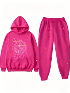【2-piece set】Y2K Men's Hooded Sweatshirt, Spider Web Pattern, Letter Print, Colorful Stars, Street Punk Style, Casual Fitted, Fall & Winter, Graphic Hoodie，There are combination sets, single piece hoodies, single piece sweatpants, and multiple choices