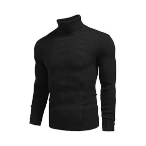 Men's Black High Neck Slim Fit Knitted Turtleneck Sweater - Best Choice for Winter Casual Wear & Layering - Long