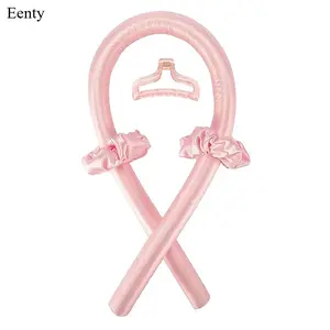 Eenty Heatless Curling Rod Headband No Heat Silk Ribbon Curling Rod Hair Roller Curls with Hair Claw Clip Lazy Natural Soft Wave DIY Hair Rollers Styling Tool for Sleep in Overnight (Pink)