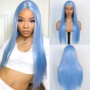 Women's Aodbar 28-Inch Long Straight Navy Blue Synthetic Fiber Wig, 13*4 Transparent Lace Frontal, Heat-Resistant, Glueless Installation, Natural-Looking Synthetic Fiber Wigs