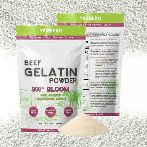 Yerbero-Premium Unflavored 300° Bloom GMO-Free Beef Gelatin Powder, 8oz (226g) - Culinary & Baking Thickening Agent, Swiftly Solidifies, Stabilizes, Enhances | Grenetina en Polvo Sin Sabor