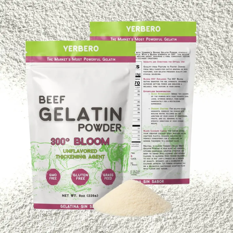 Yerbero-Premium Unflavored 300° Bloom GMO-Free Beef Gelatin Powder, 8oz (226g) - Culinary & Baking Thickening Agent, Swiftly Solidifies, Stabilizes, Enhances | Grenetina en Polvo Sin Sabor