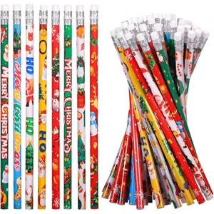 Christmas Pencils Assorted Xmas  Pencil with Eraser Snowman Santa  Pencils, 8 Styles(48)