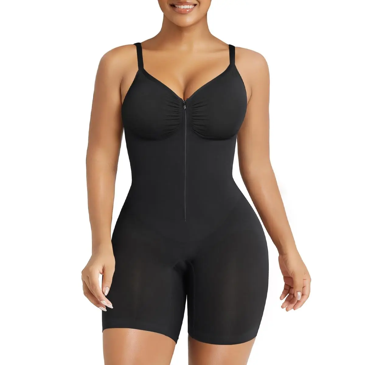 SHAPERX #Livestream Shapewear for Women Tummy Control Bodysuits Zip-Up Comfort Ultra Stretch Fabric Customizable Fit Breathable Mesh Design Comfortable Fit