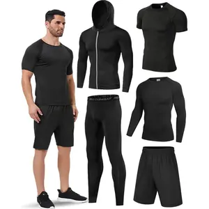 5 count Men Compression Workout Set,Compression Pants Shirt Top Long Sleeve Jacket for Gym,Men Athletic Baselayer Sets