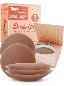 Dainty Girl Reusable Nipple Covers for Women – Coco- 2 Pairs- Silicone Adhesive Pasties – Invisible No Show Breast Covers for Dresses – Waterproof, Skin-Friendly – Comes with Travel Box