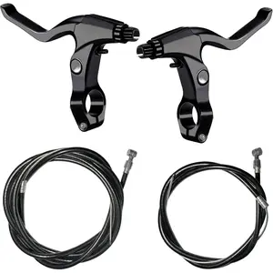4 Pieces Bicycle Brake Accessories Including 2 Pack Aluminium Alloy Brake Levers Handle Bars and 2 Pack Brake Wire (Front and Rear Brake Cable) for Mountain/Road/MTB Bike(Black)