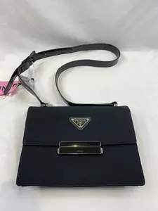 Pre-owned PRADA Black Fabric & Leather Flap Rectangle Shoulder & Crossbody Bag/WJ01107716