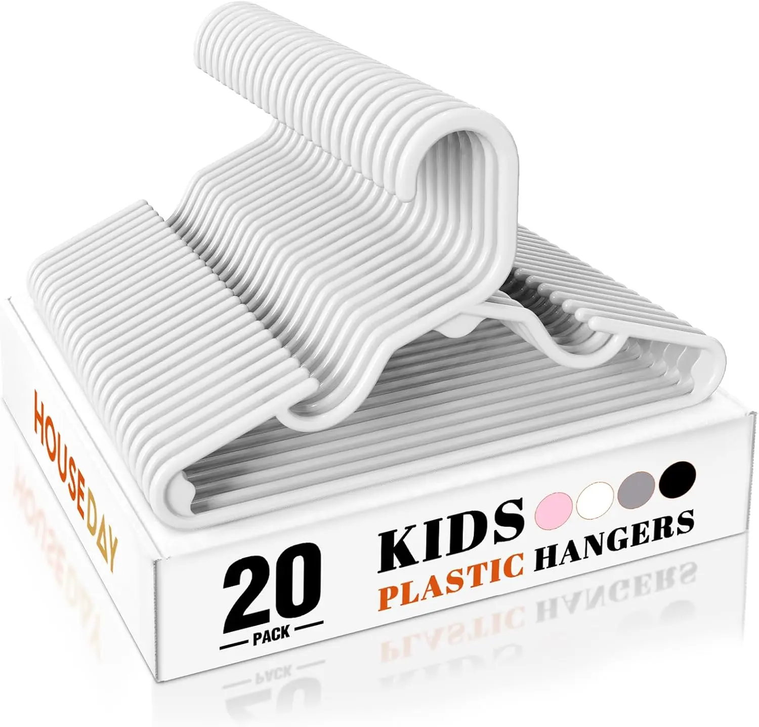 DAY White Baby Hangers 20 Pack, Sturdy 11.5" Kids Hangers for Closet| Childrens Hangers for, Toddler, and Child Clothes, Edges, Non-Slip Notches Hold Straps and Slim Closet