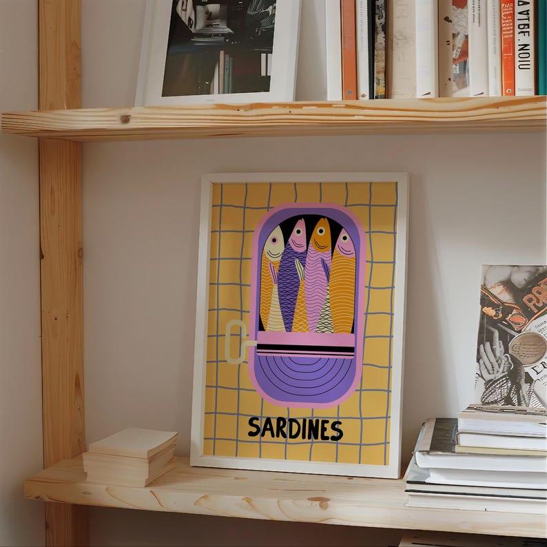 Sardines Wall Art Print, Tin Fish Art Print, Sardines Tin Print, Colorful Fish Print, Kitchen Wall Art, Trendy Wall Art, Seafood Wall Art
